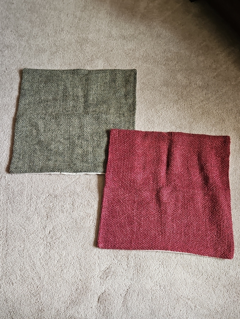 Pottery Barn Linen and Cotton Woven Red and Green Pillow Covers